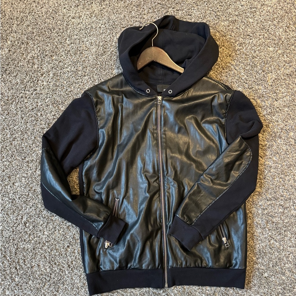 Wilfred Free Faux Leather Zip Up Hoodie